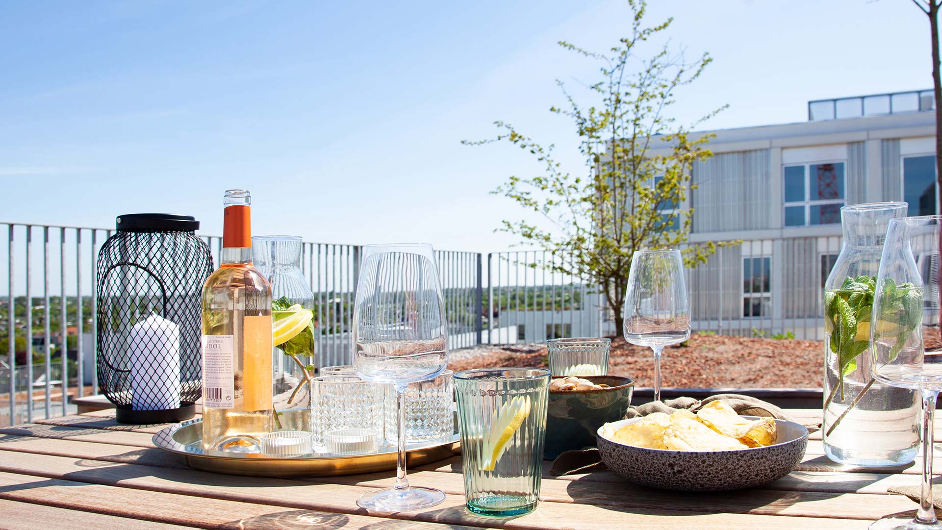 vin og snacks på rooftop